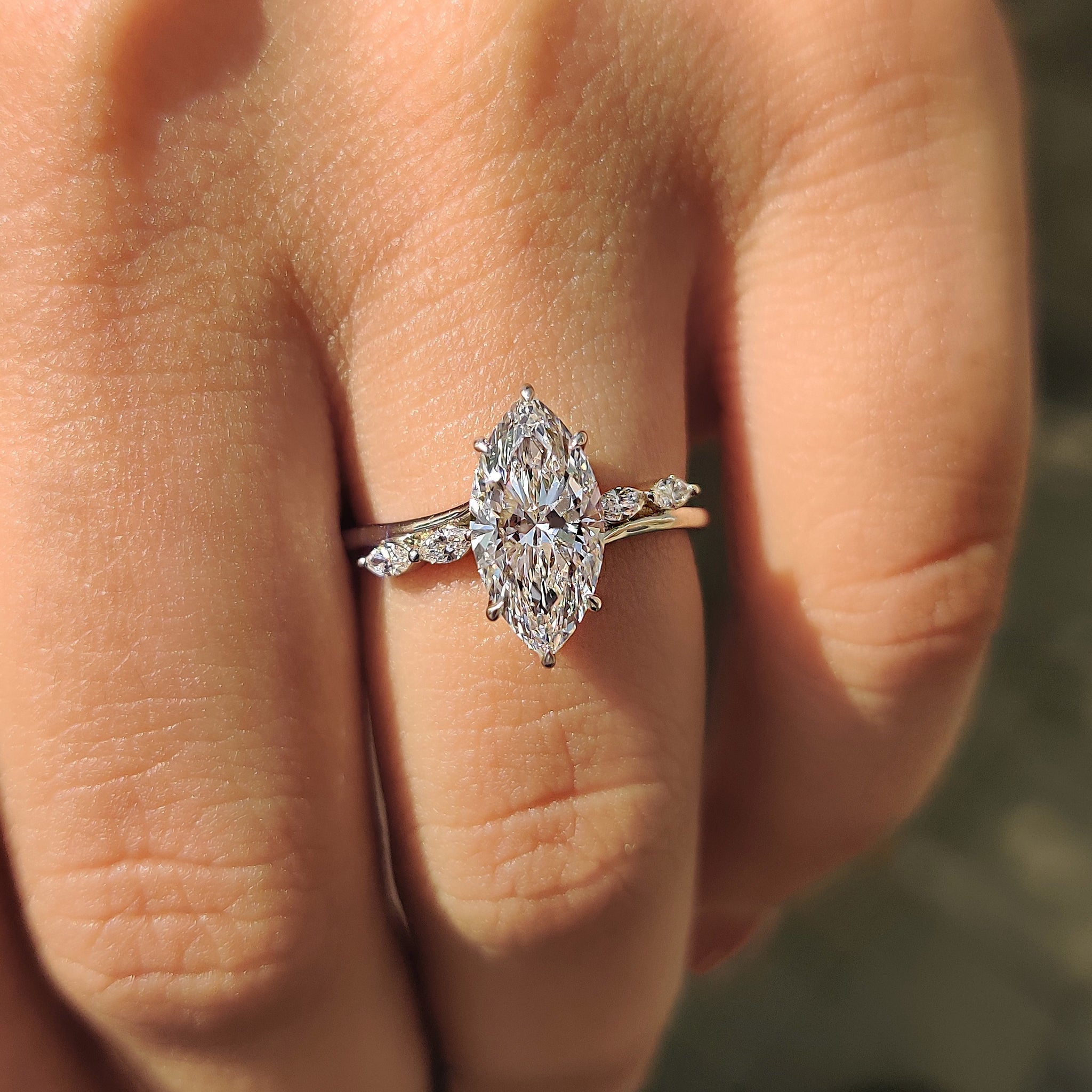 Marquise Cut Diamond Engagement Ring In Hidden Halo Style Secondary image
