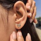 Round Cut Diamond Gold Bow Earrings