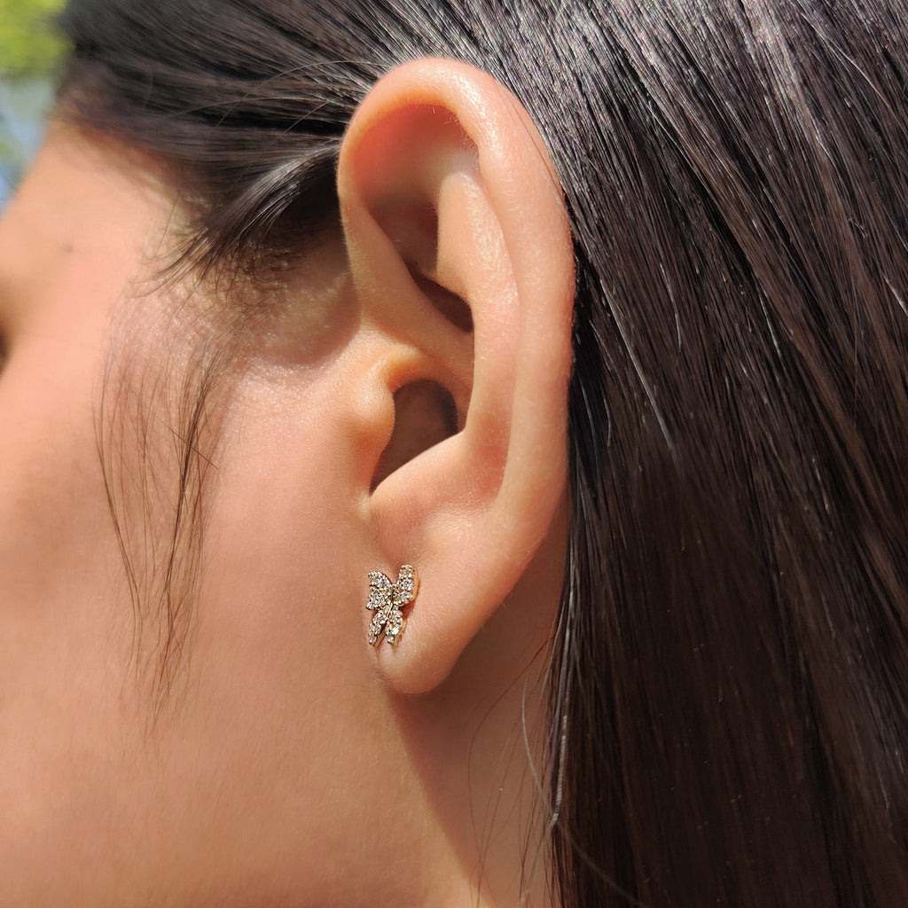 Round Cut Diamond Gold Bow Earrings