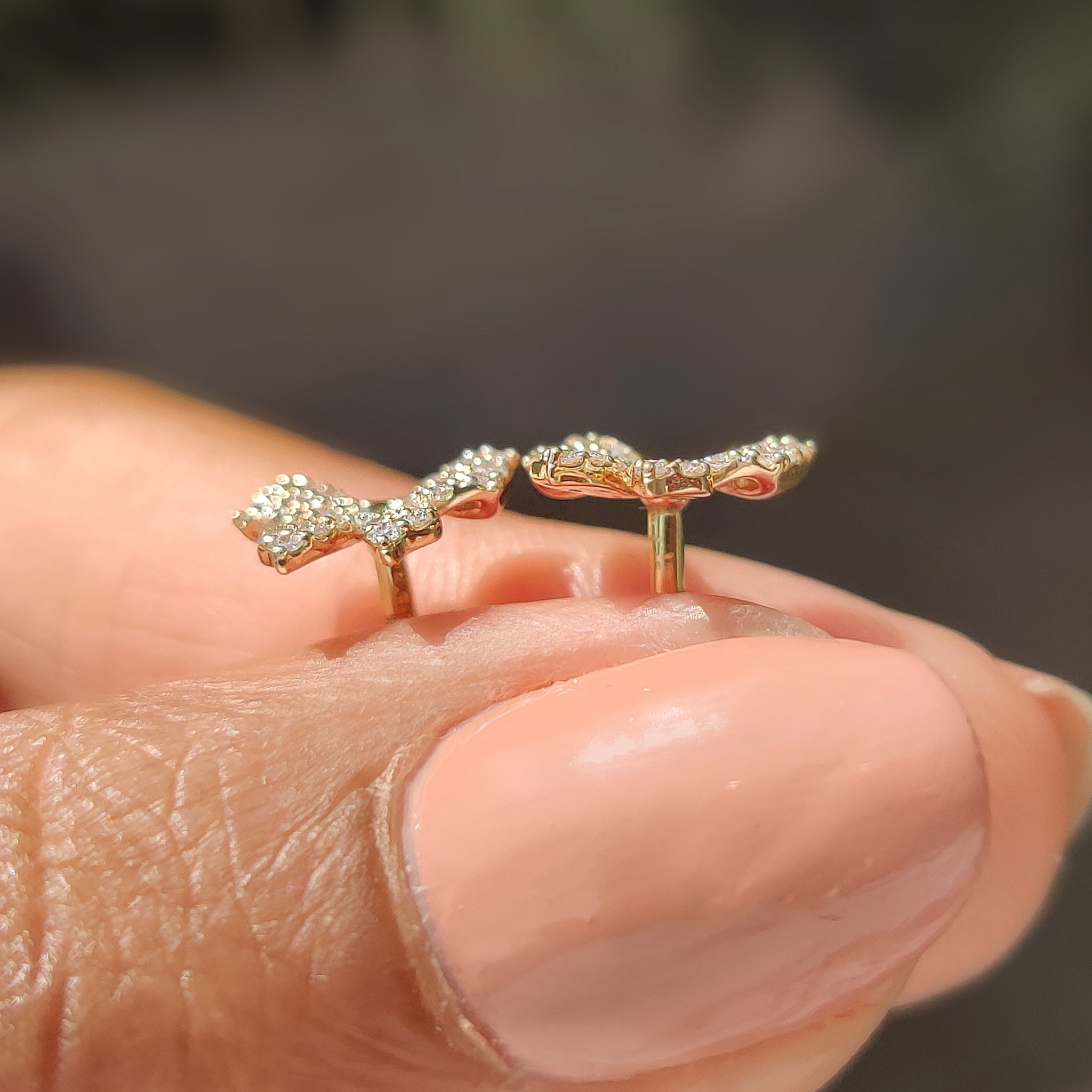 Round Cut Diamond Gold Bow Earrings