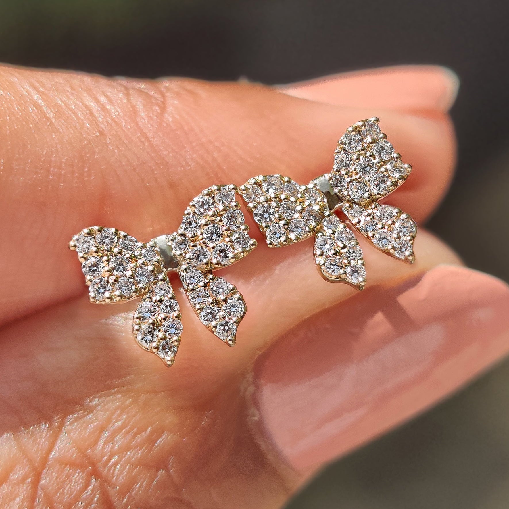 Round Cut Diamond Gold Bow Earrings Main image