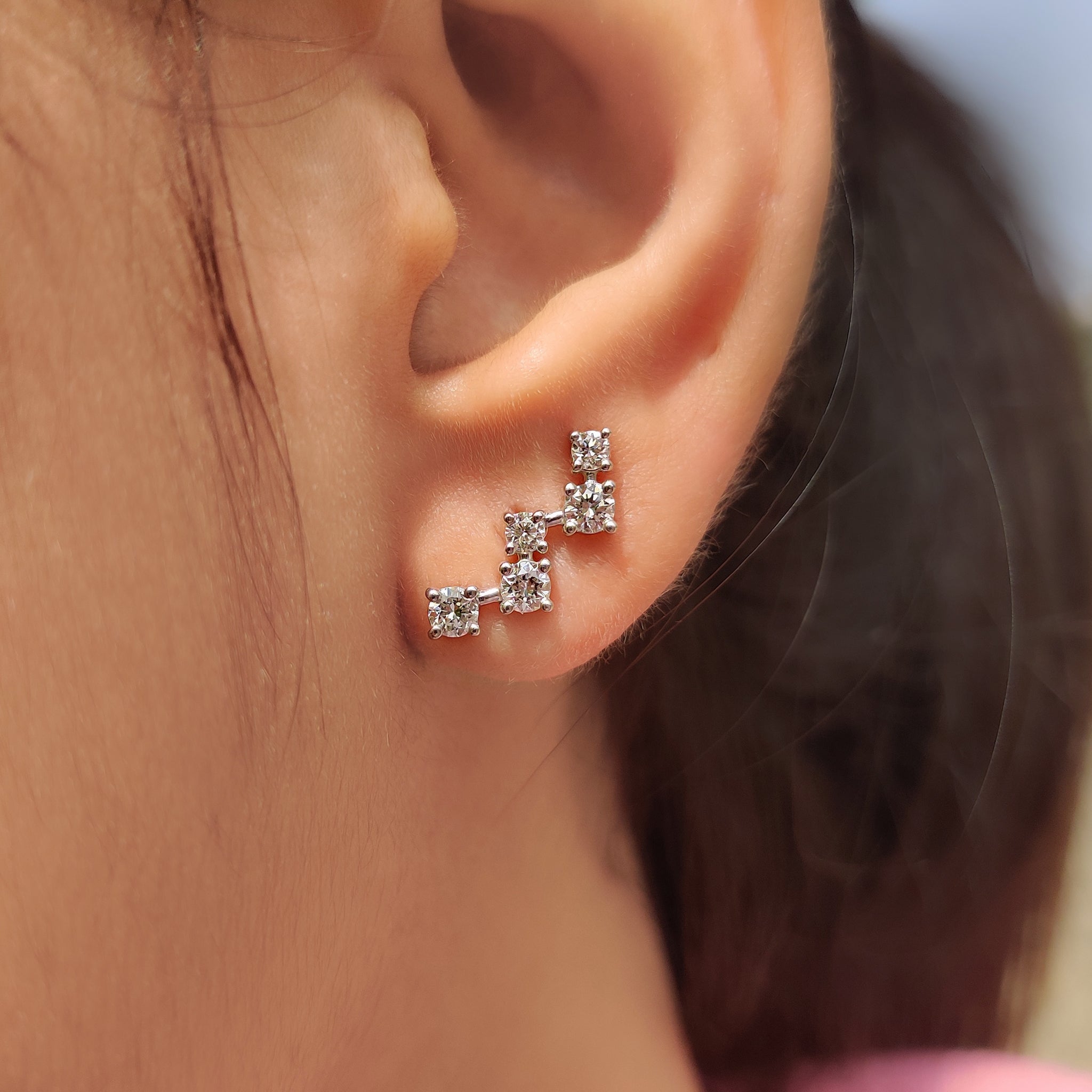 Zig Zag Round Diamond Stud Earrings