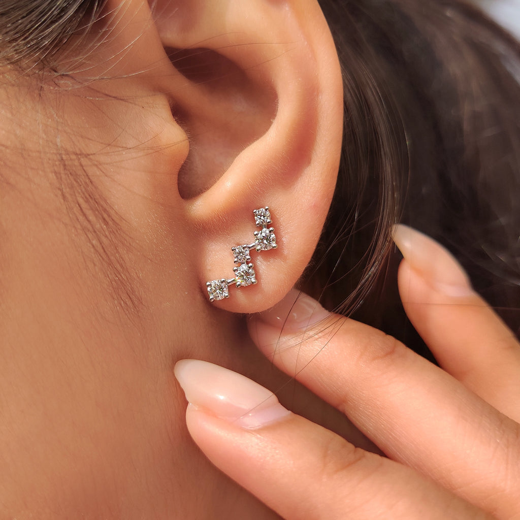 Zig Zag Round Diamond Stud Earrings