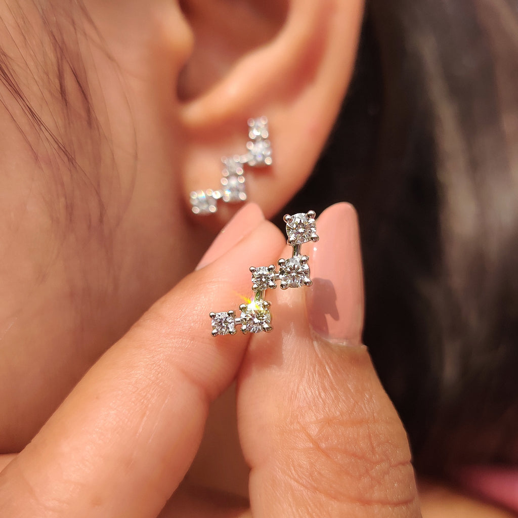 Zig Zag Round Diamond Stud Earrings