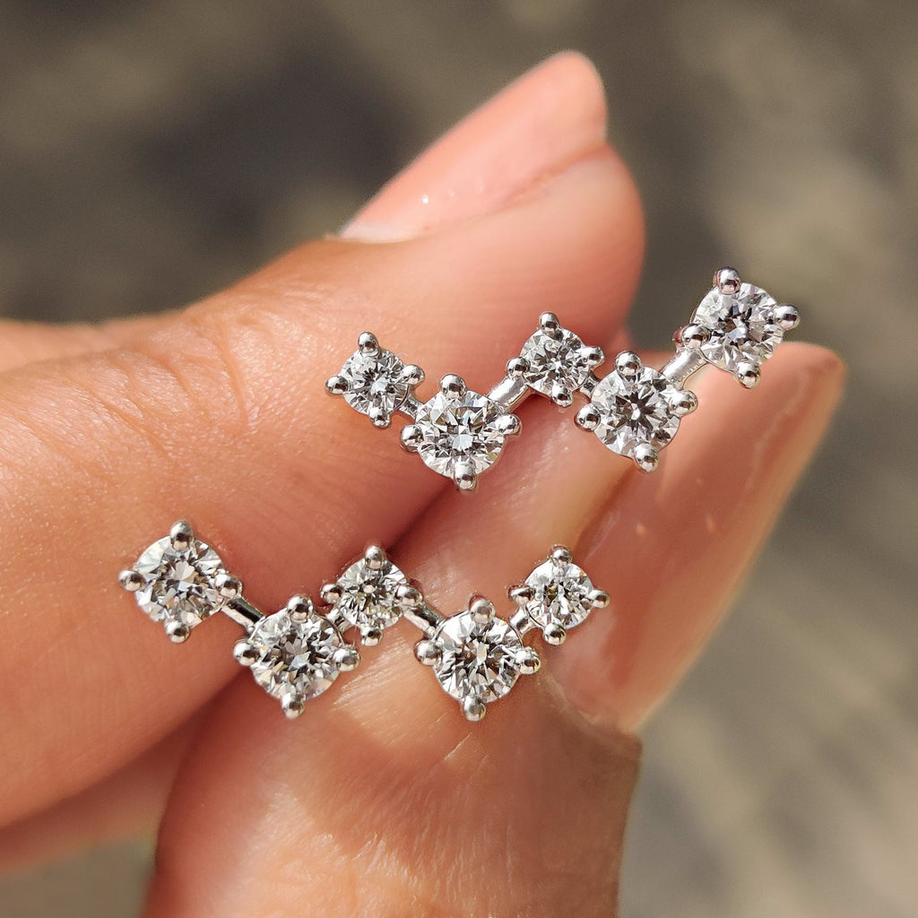 Zig Zag Round Diamond Stud Earrings