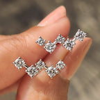 Zig Zag Round Diamond Stud Earrings