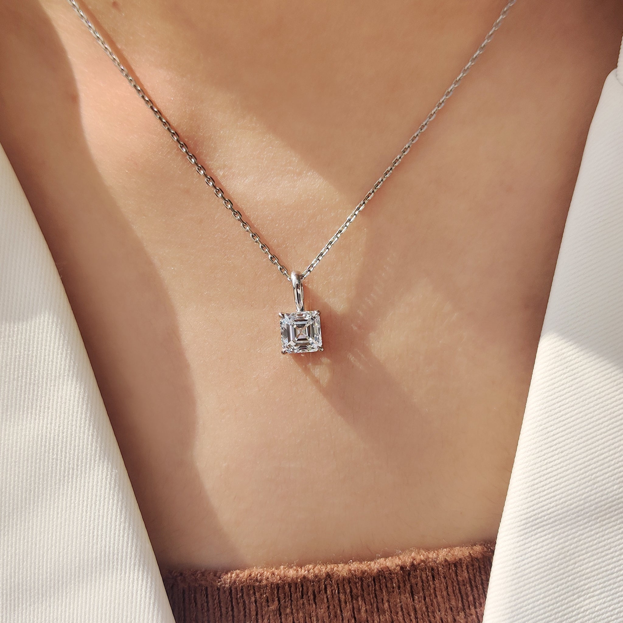 Asscher Cut Diamond Pendant With Claw Prong Setting