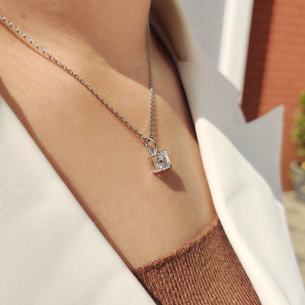 Asscher Cut Diamond Pendant With Claw Prong Setting