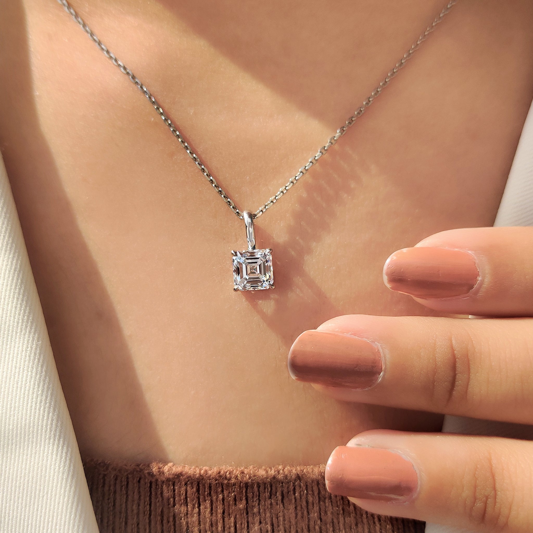 Asscher Cut Diamond Pendant With Claw Prong Setting