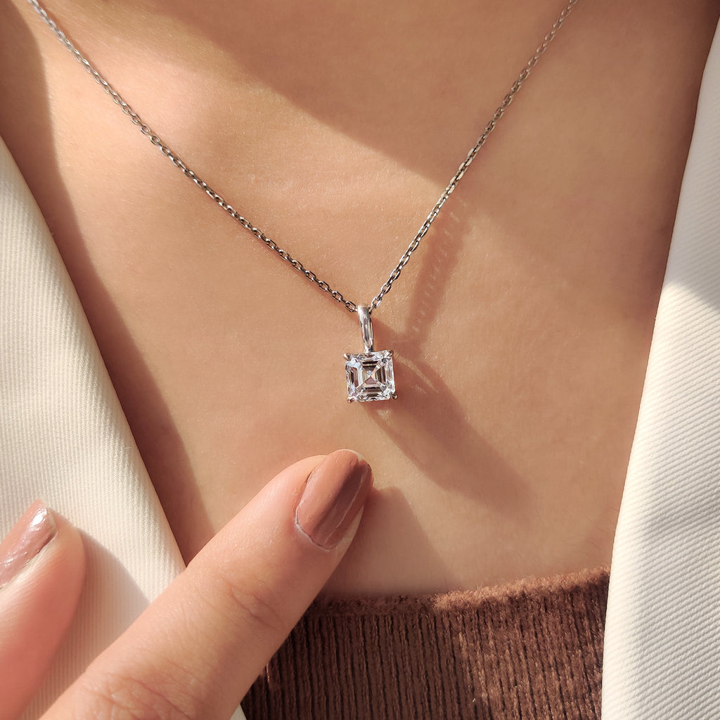 Asscher Cut Diamond Pendant With Claw Prong Setting