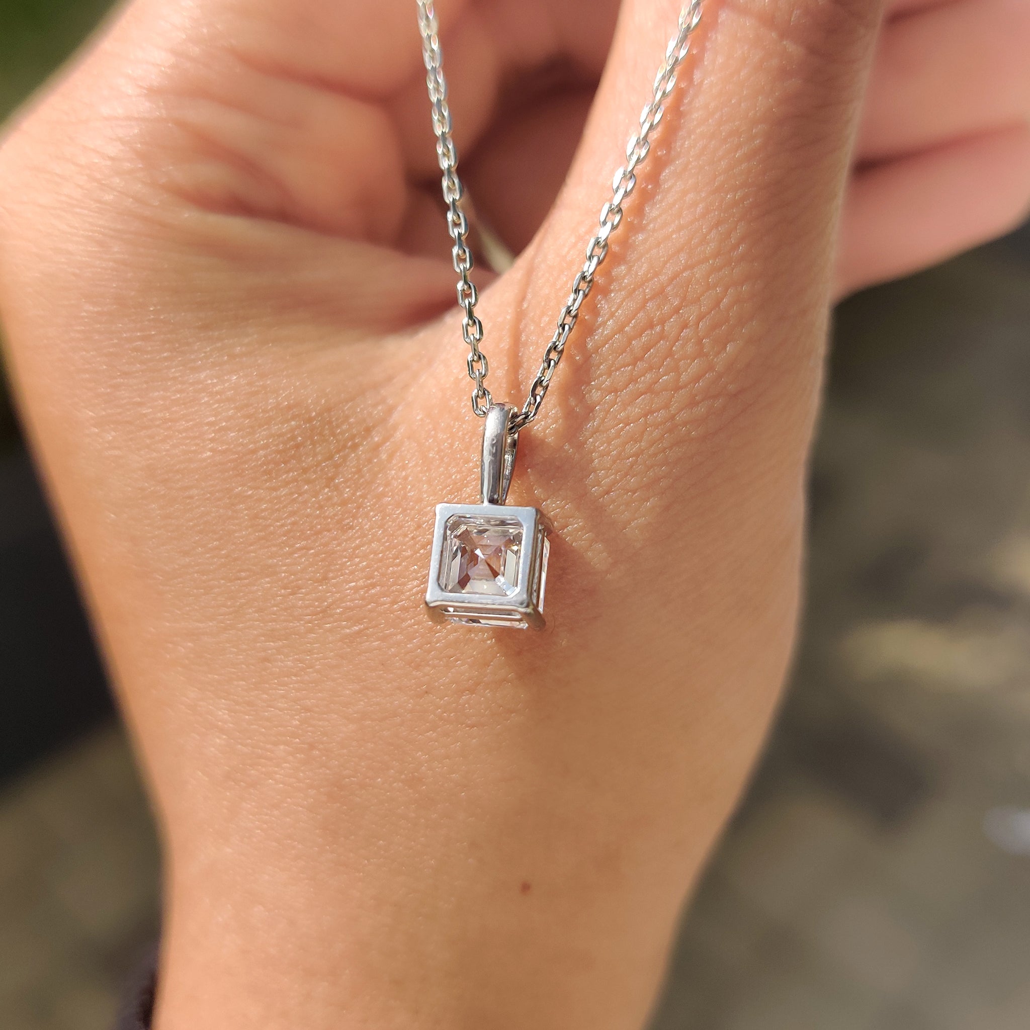 Asscher Cut Diamond Pendant With Claw Prong Setting