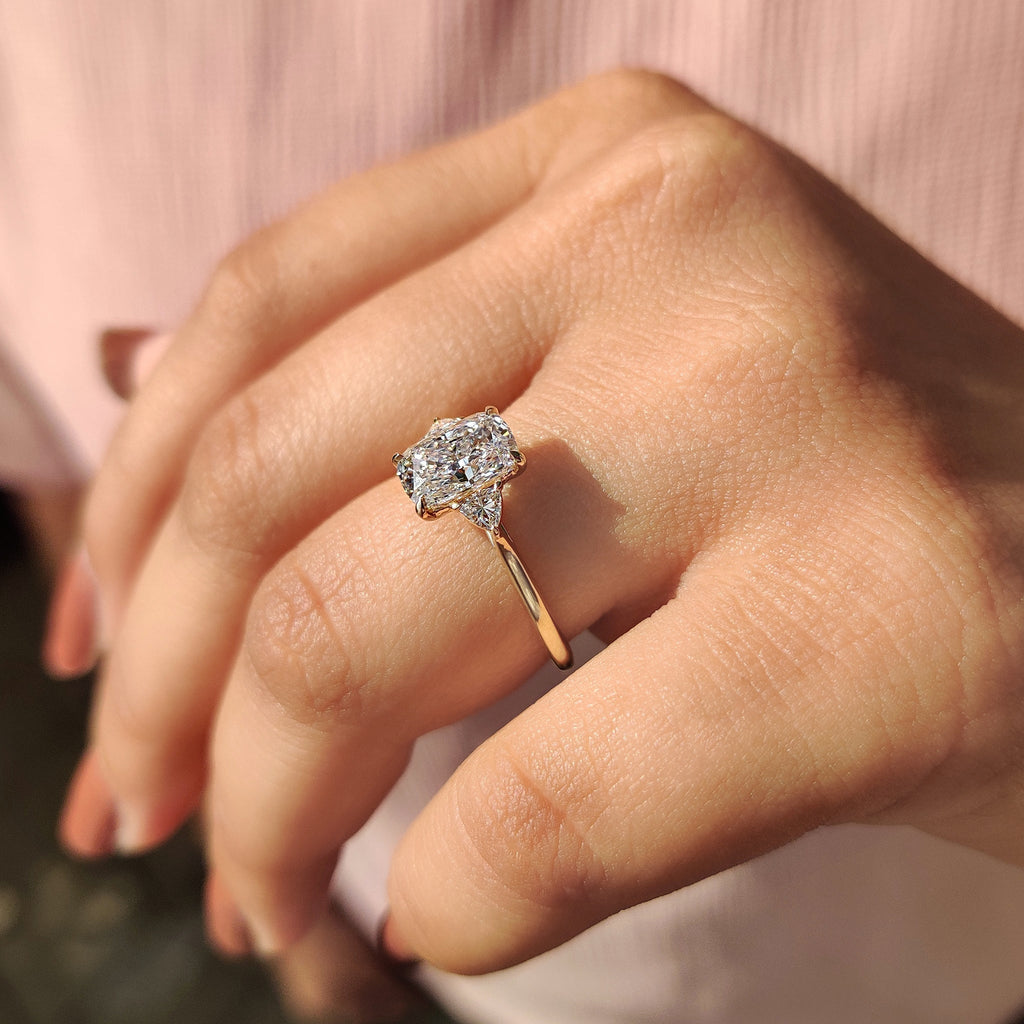 Elongated Cushion Cut Engagement Ring With Cathedral Setting