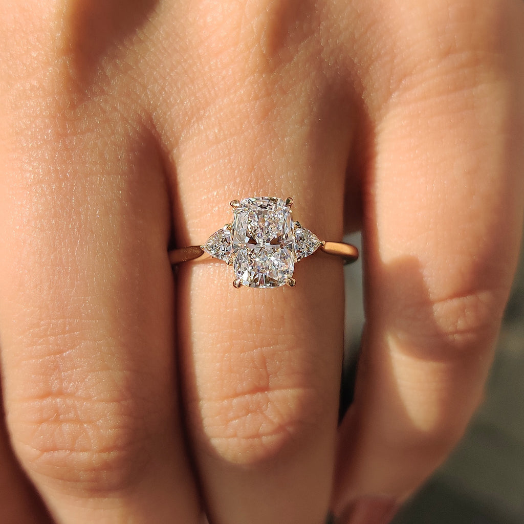 Elongated Cushion Cut Engagement Ring With Cathedral Setting