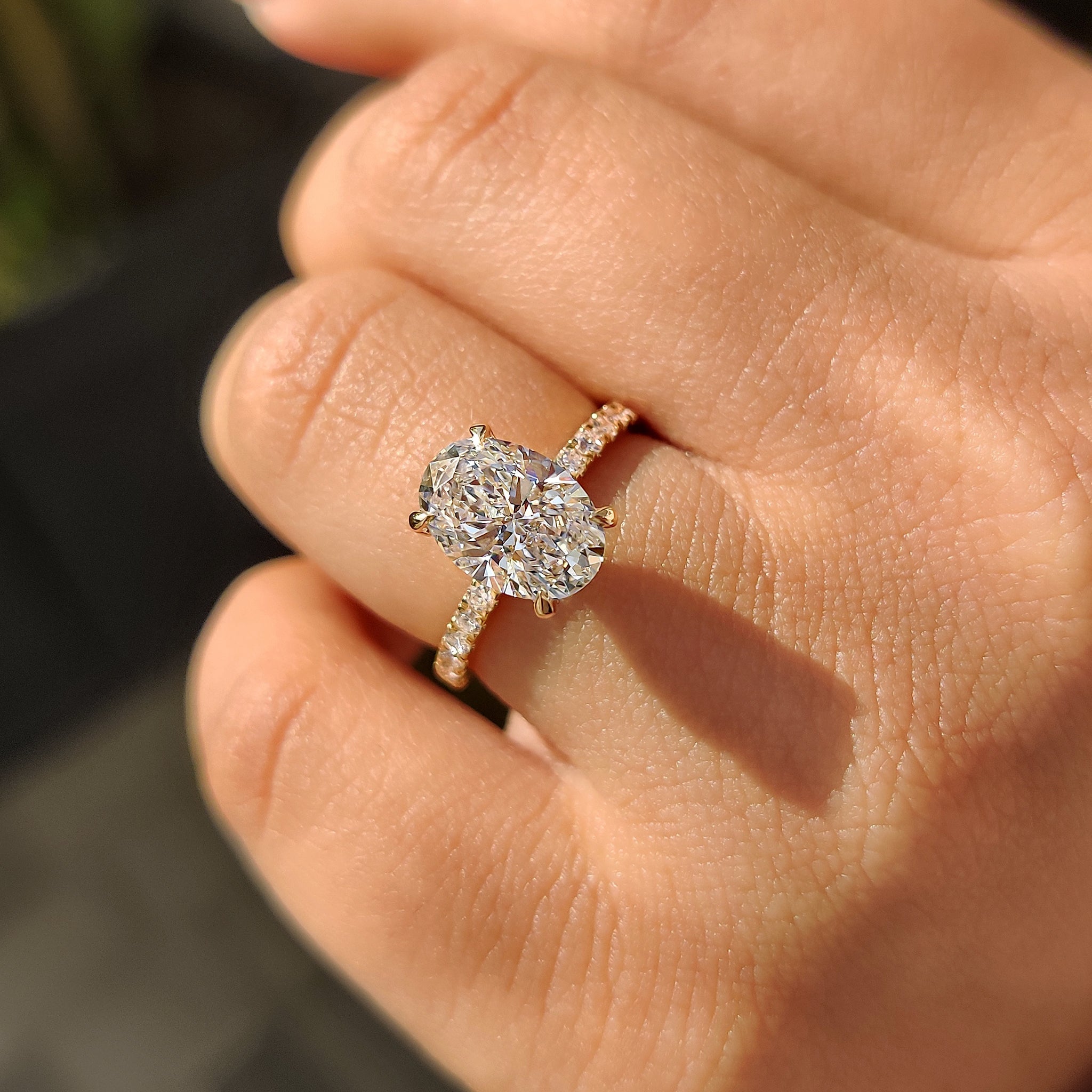 Yellow Gold Oval Diamond Ring in Pave Setting