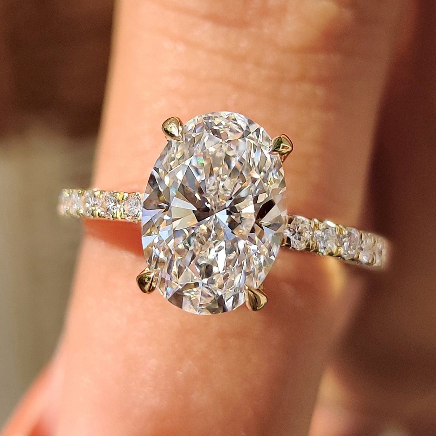 Yellow Gold Oval Diamond Ring in Pave Setting Main image