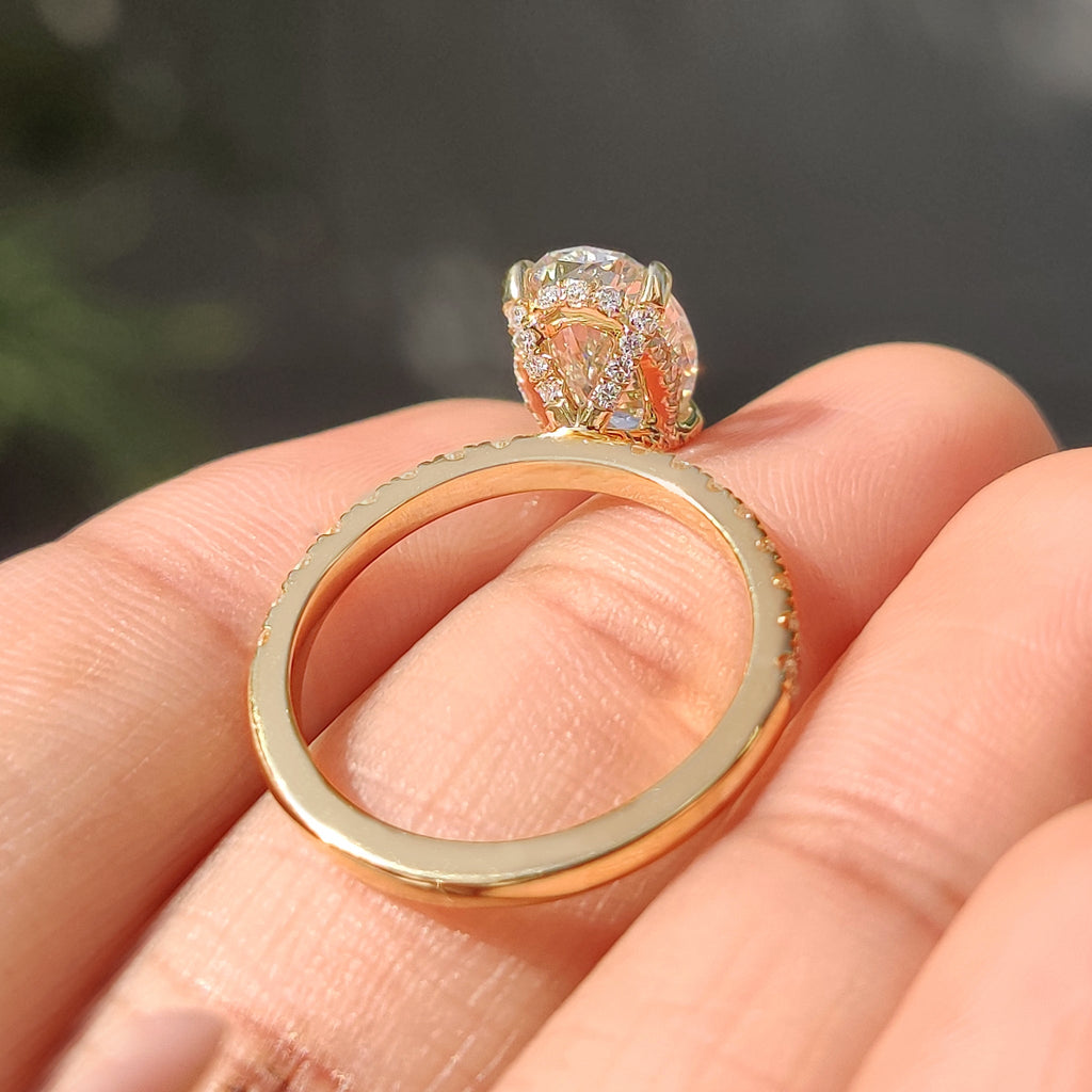 Yellow Gold Oval Diamond Ring in Pave Setting