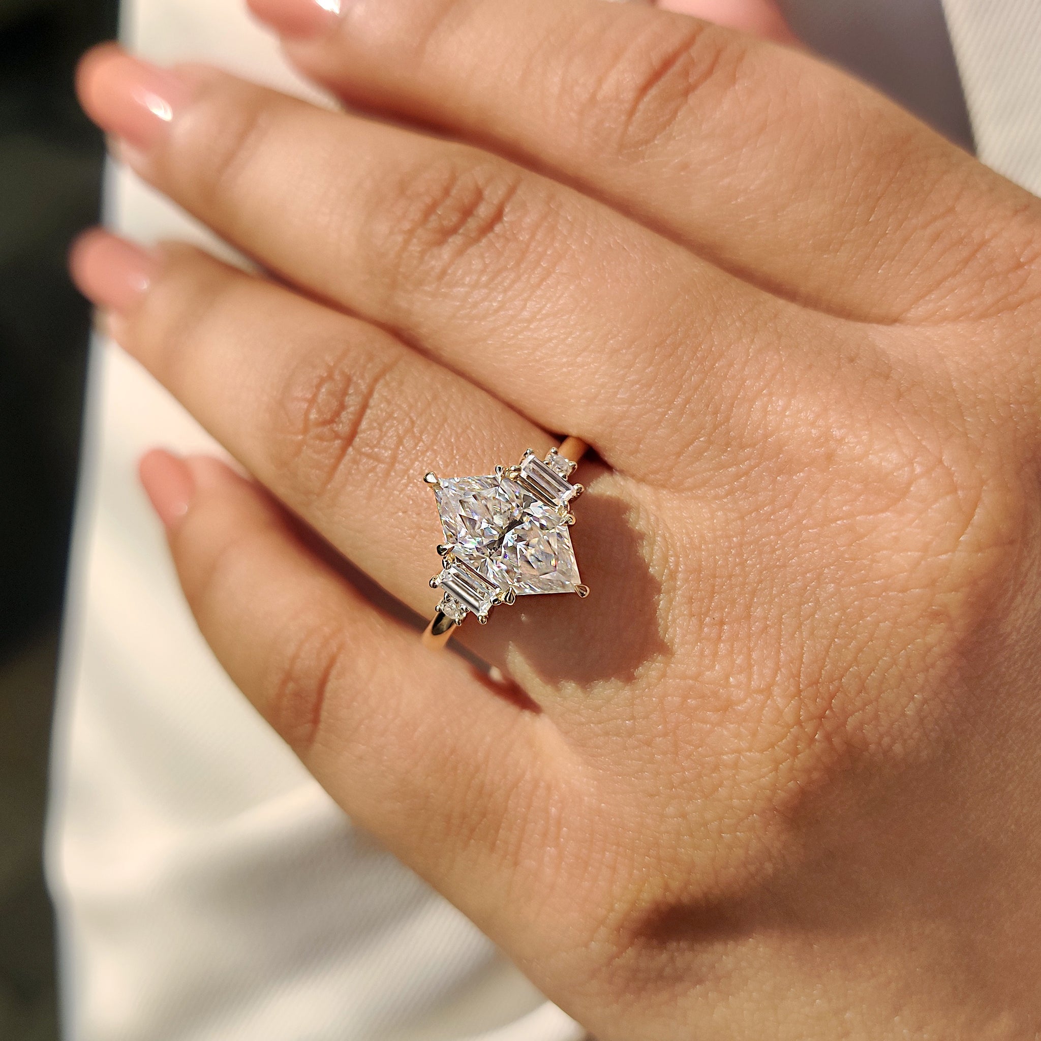 Dutch Marquise Moissanite Ring with Baguette Side Stone Secondary image