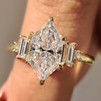Dutch Marquise Moissanite Ring with Baguette Side Stone