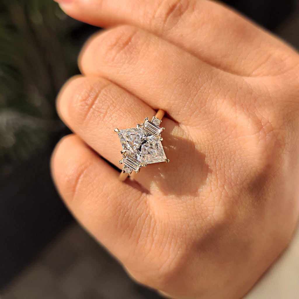 Dutch Marquise Moissanite Ring with Baguette Side Stone
