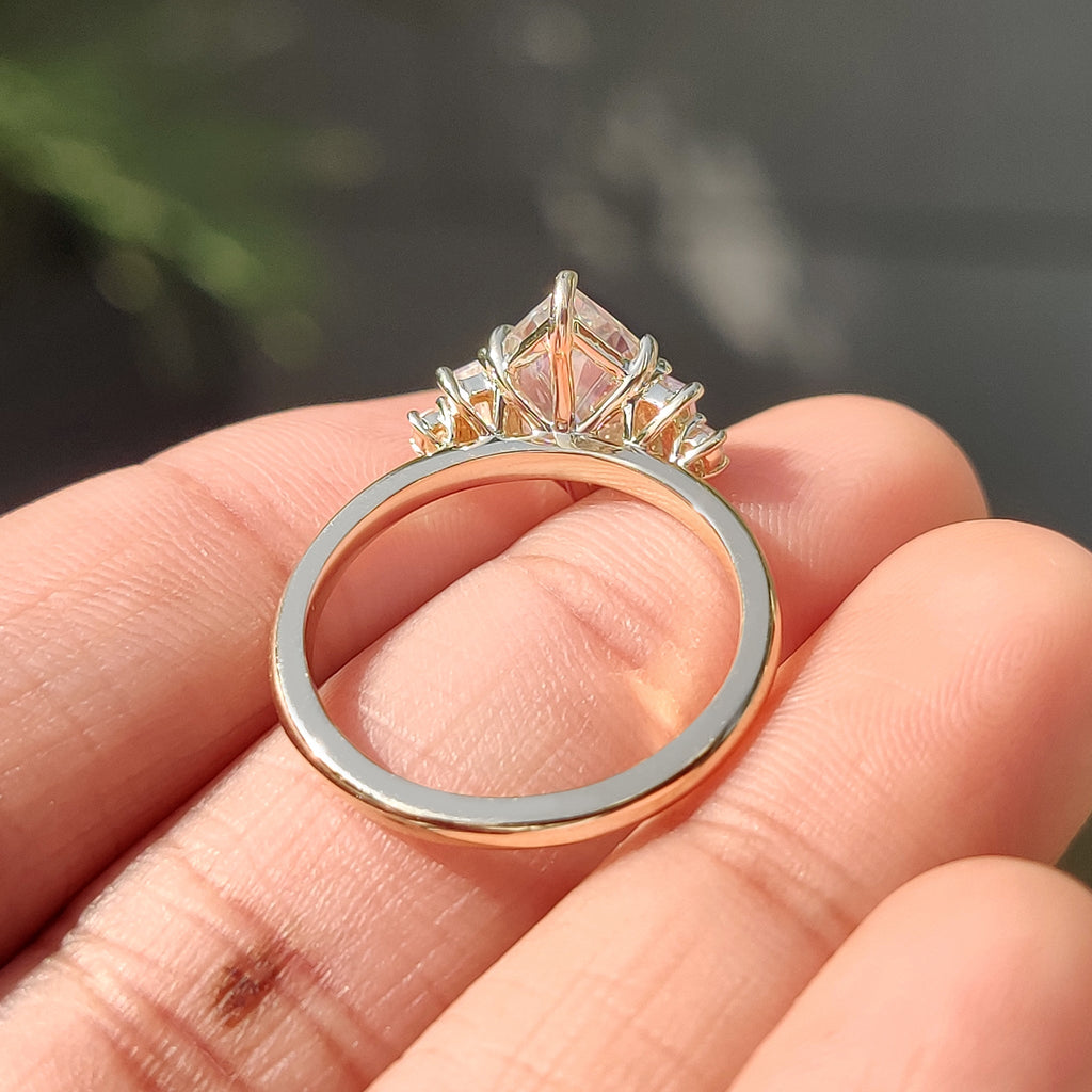 Dutch Marquise Moissanite Ring with Baguette Side Stone