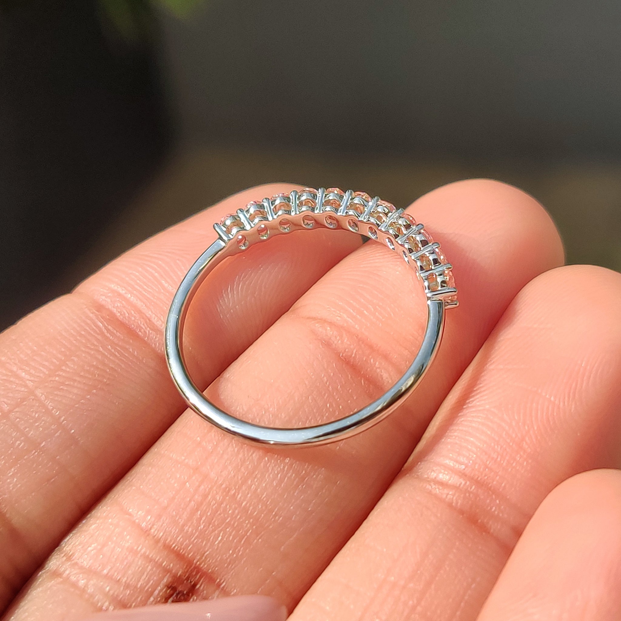 Oval Cut Pink Diamond Wedding Band In Half Eternity Style