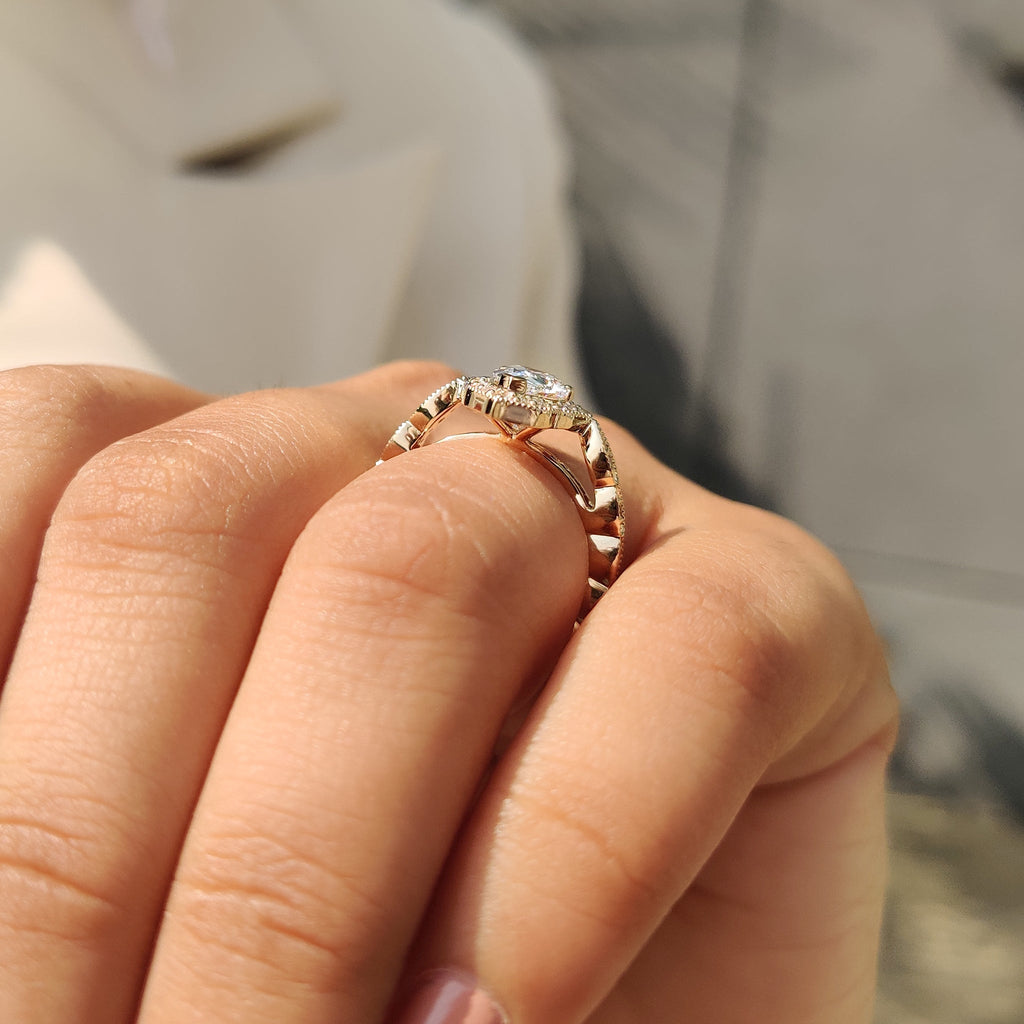 Pear Cut Vintage Diamond Engagement Ring in Halo Setting