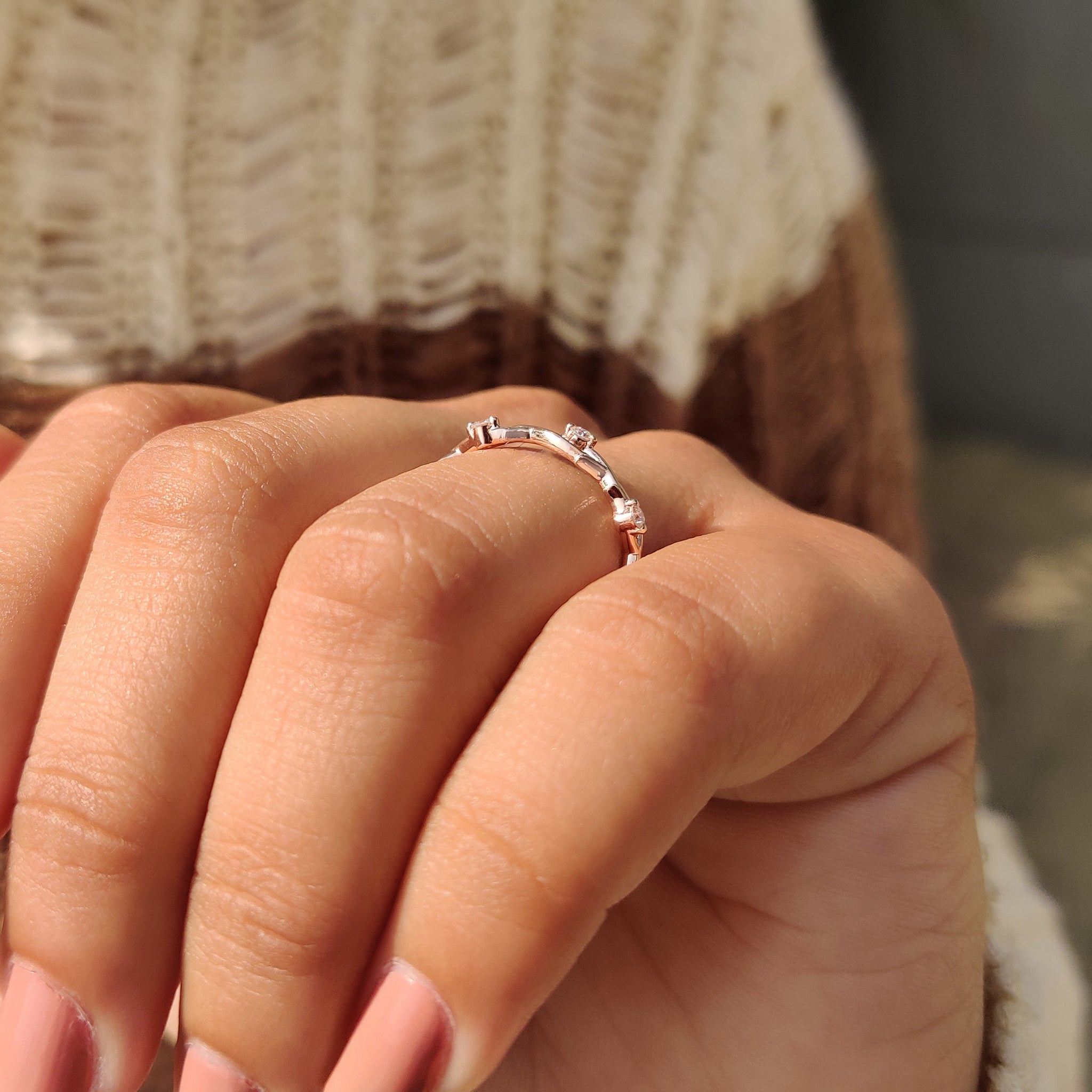 Round Cut Diamond Nature Inspired Wedding Band
