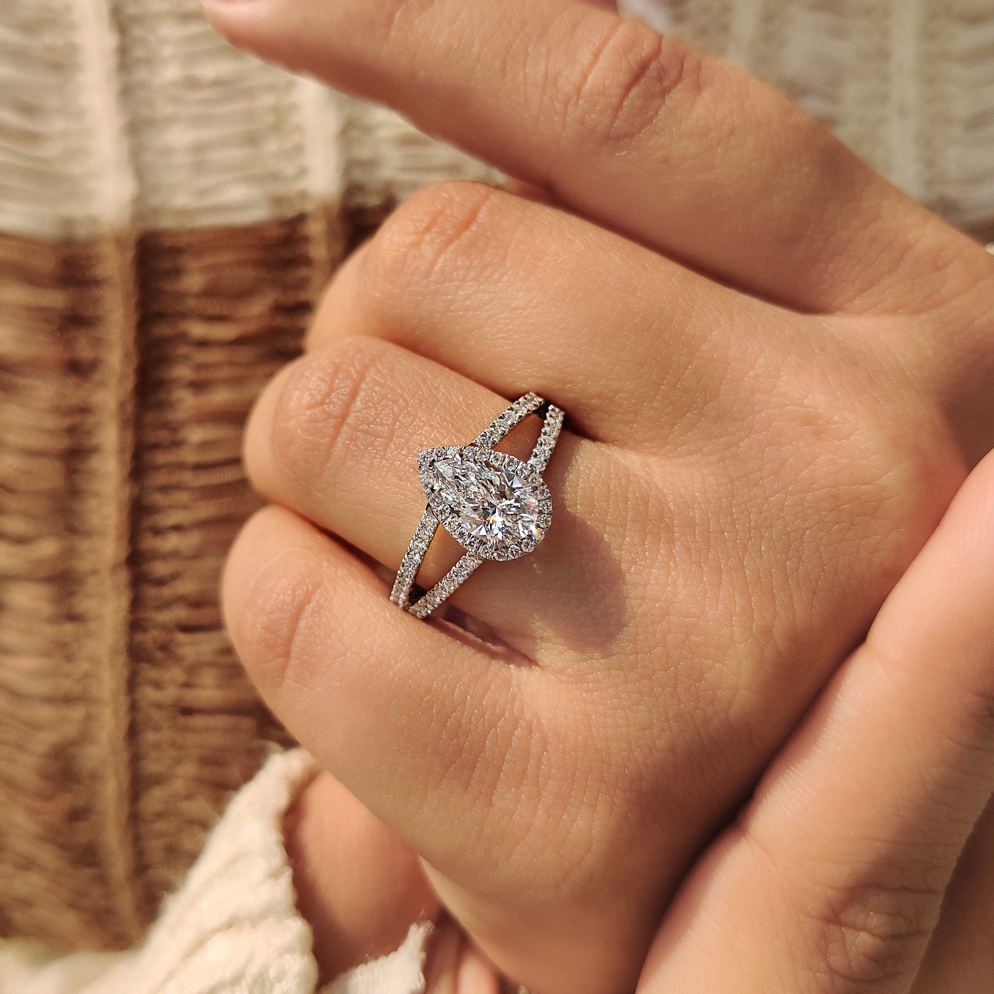 Pear Cut Split Shank Diamond Ring With Cathedral Setting Secondary image