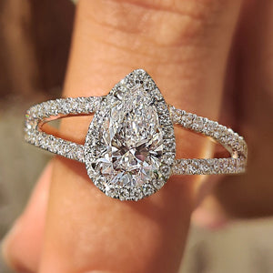 Pear Cut Split Shank Diamond Ring With Cathedral Setting