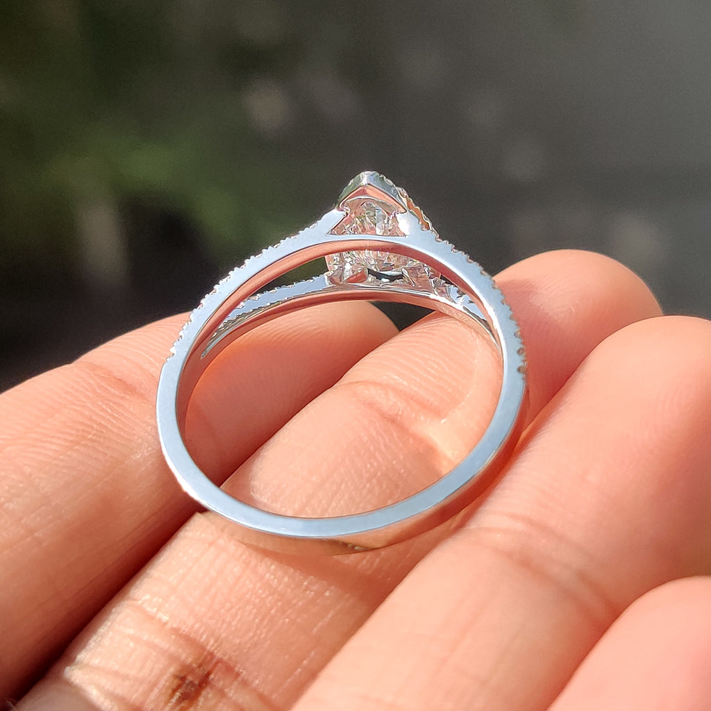 Pear Cut Split Shank Diamond Ring With Cathedral Setting