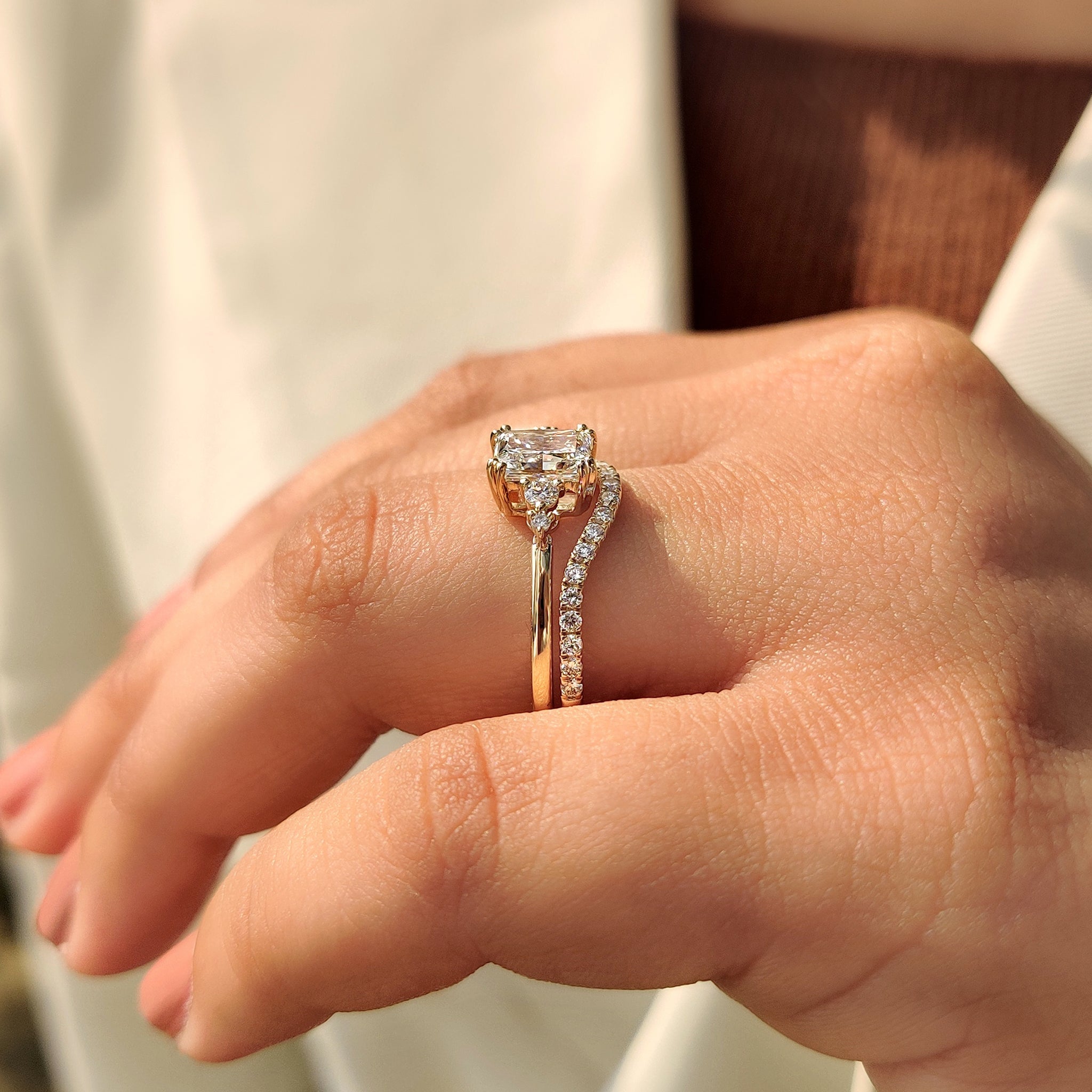 Radiant Cut Engagement Ring With Wedding Band Secondary image