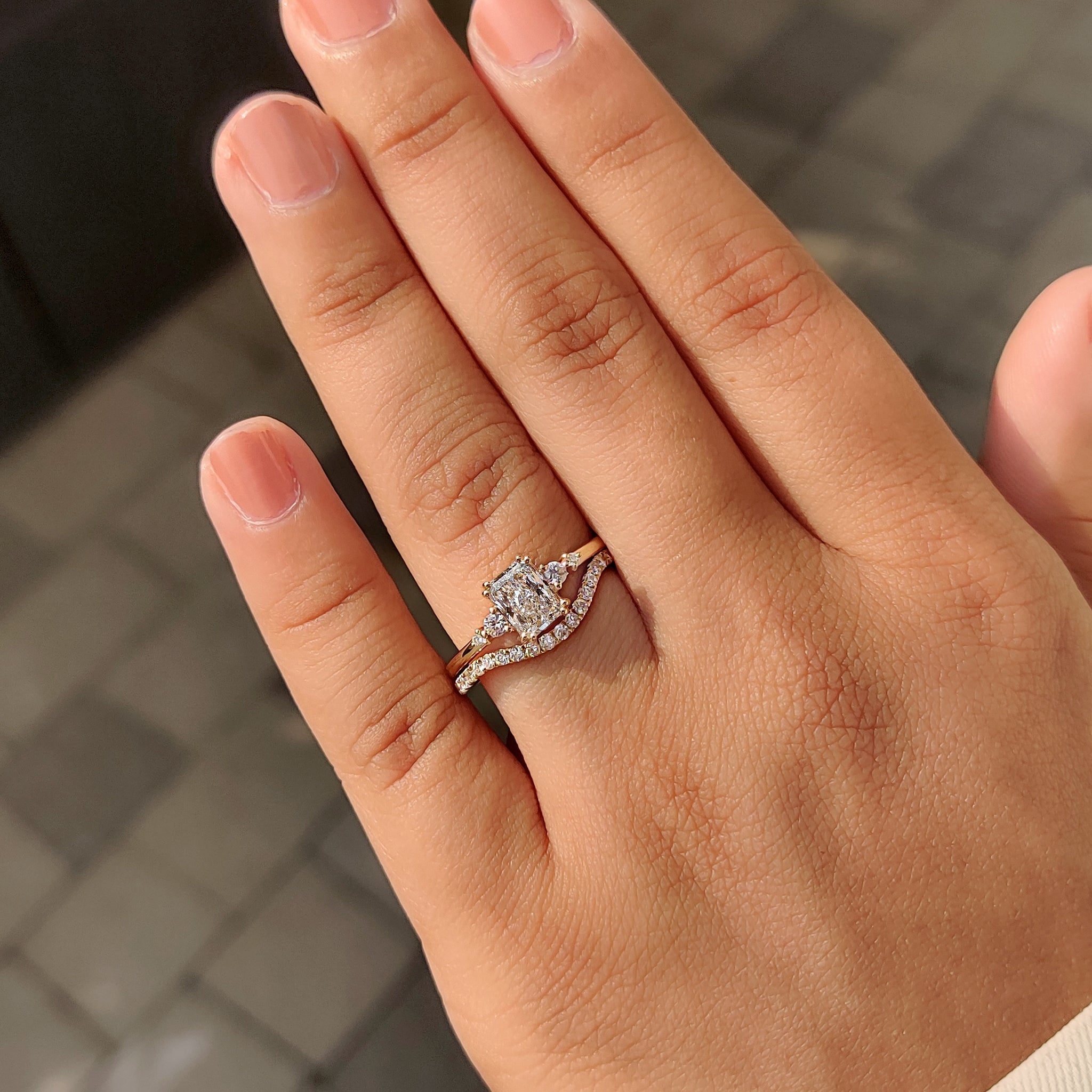 Radiant Cut Engagement Ring With Wedding Band