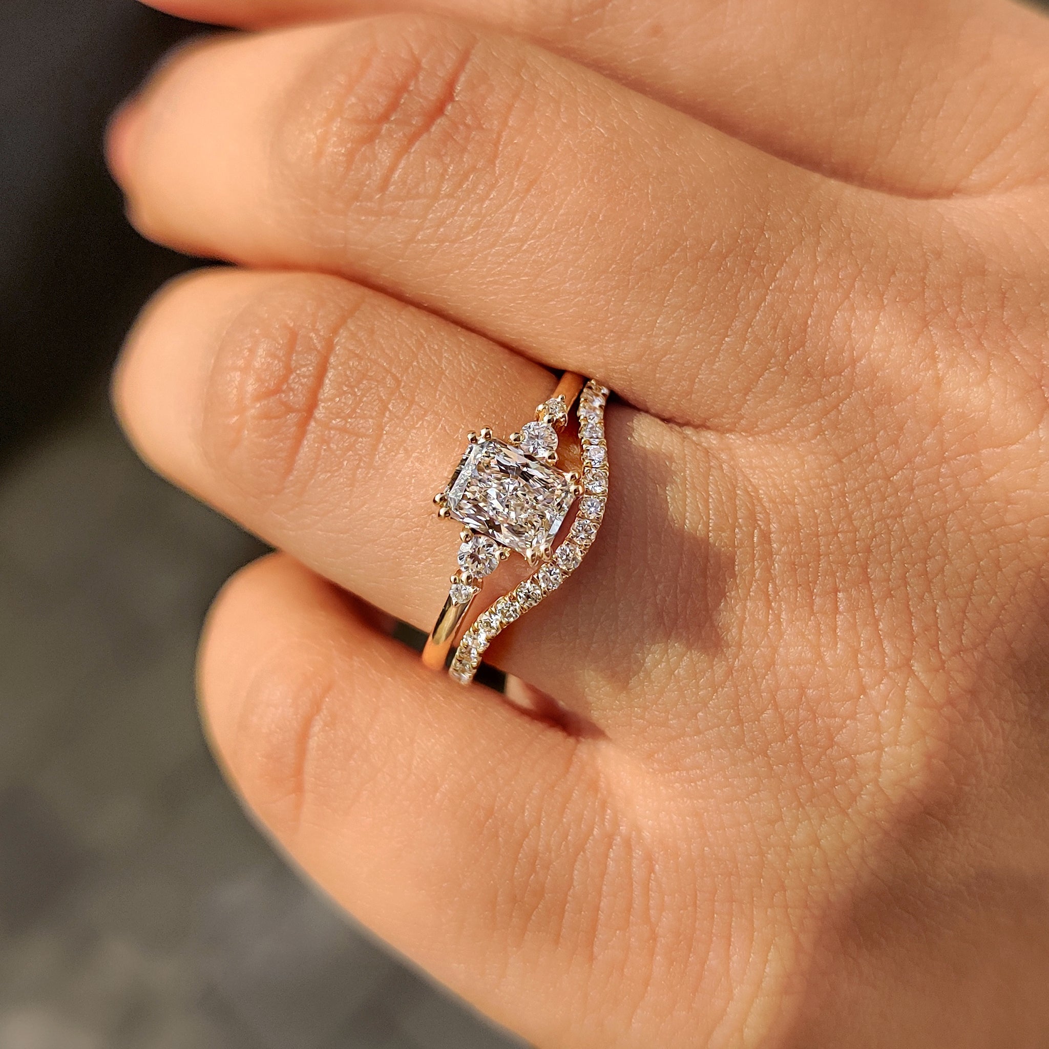 Radiant Cut Engagement Ring With Wedding Band