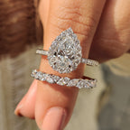 Pear Shaped Diamond Bridal Set With Round Halo Style