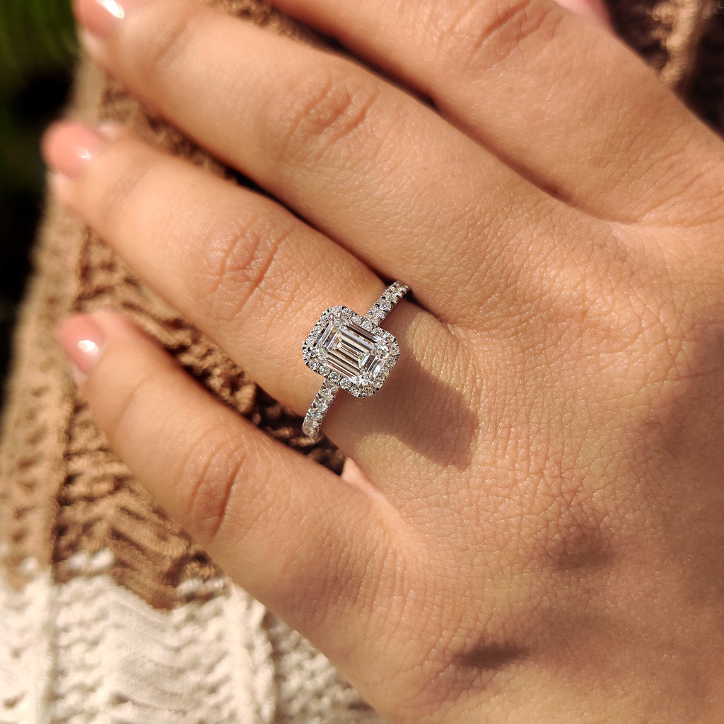 Emerald Halo Engagement Ring with Peekaboo Diamond