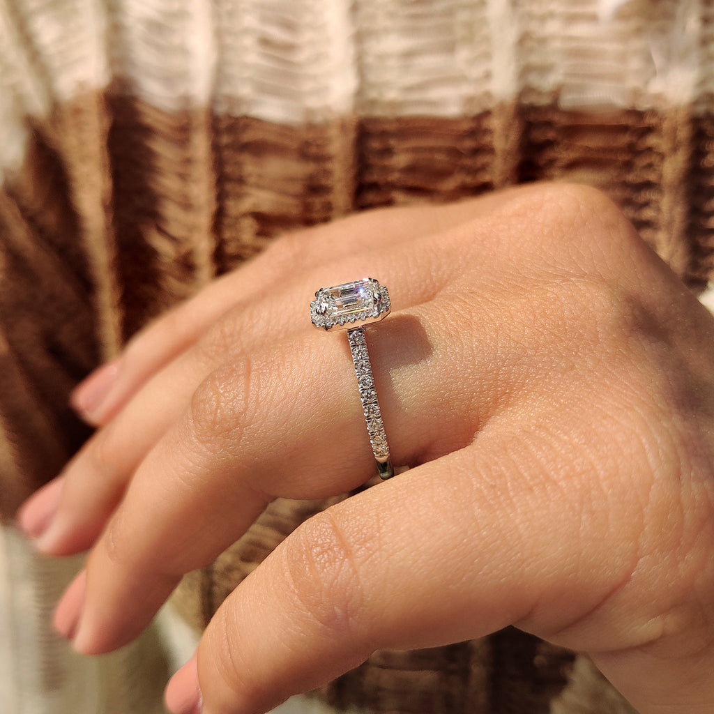 Emerald Halo Engagement Ring with Peekaboo Diamond