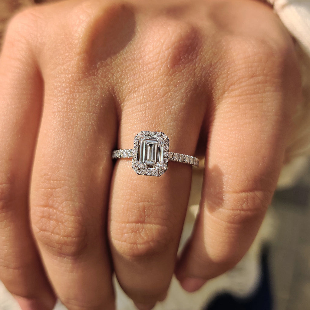 Emerald Halo Engagement Ring with Peekaboo Diamond