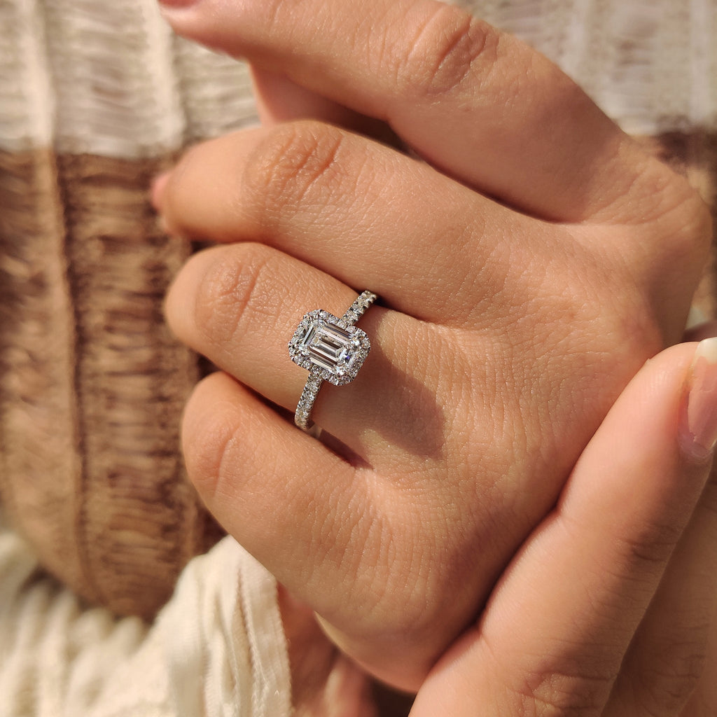 Emerald Halo Engagement Ring with Peekaboo Diamond