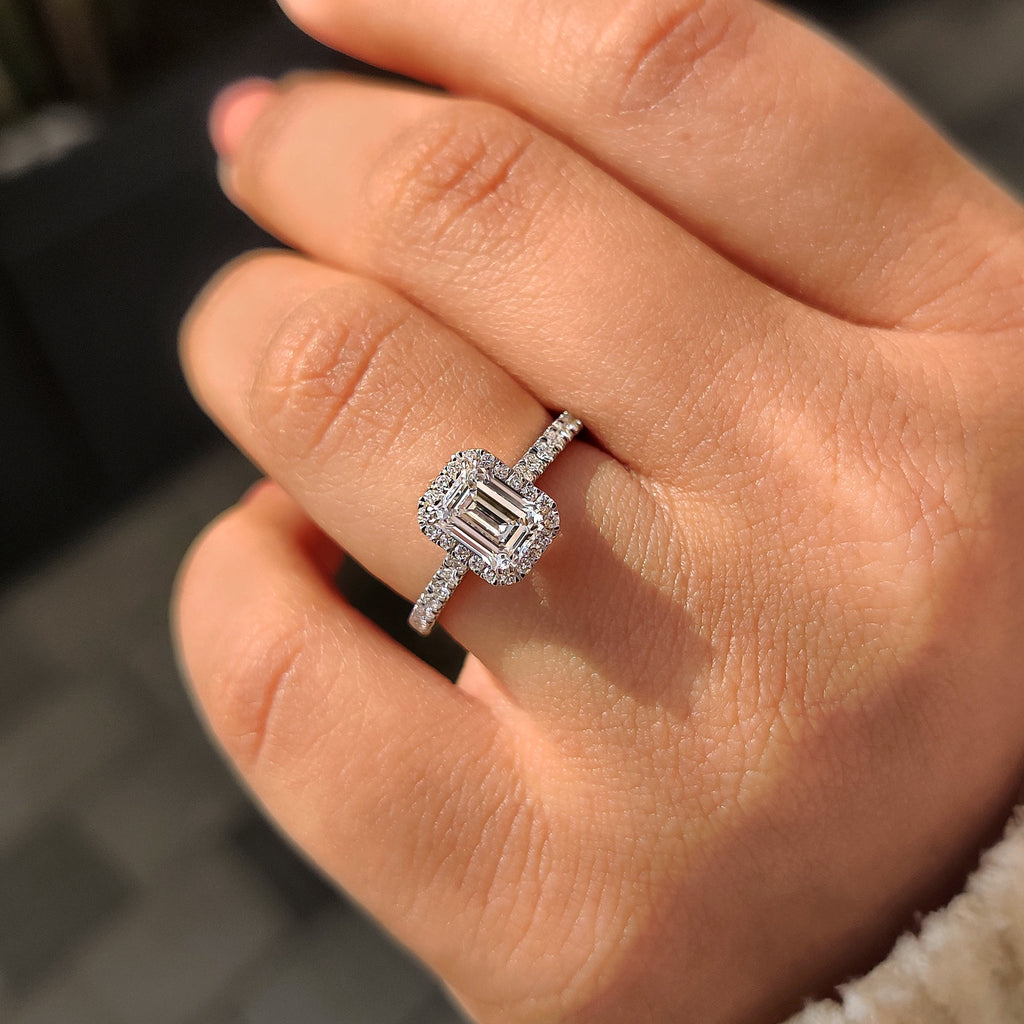 Emerald Halo Engagement Ring with Peekaboo Diamond