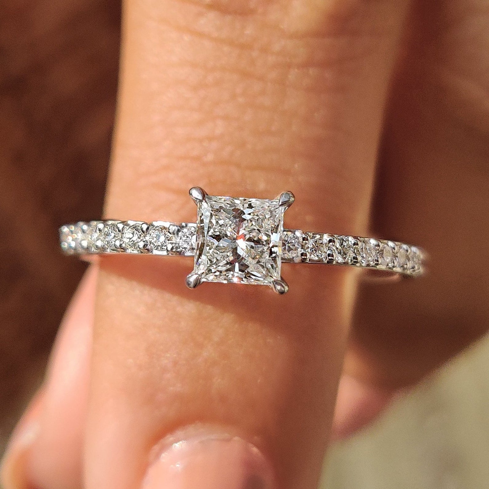 Princess Cut Diamond Ring In Round Cut Pave Style Main image