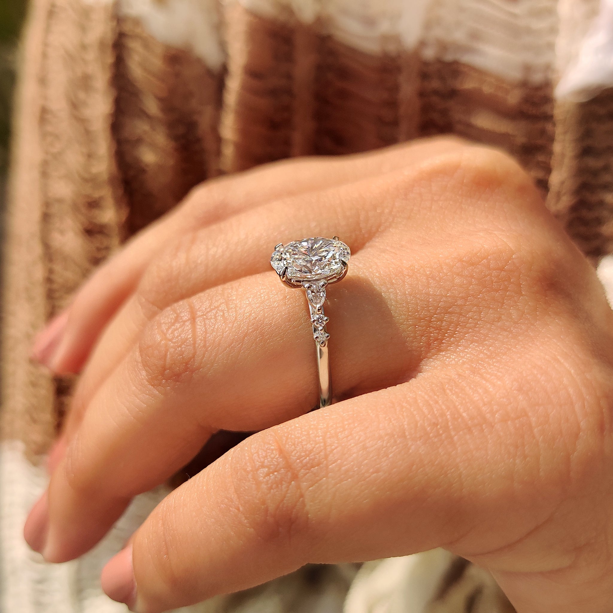 Seven Stone White Gold Oval Diamond Ring