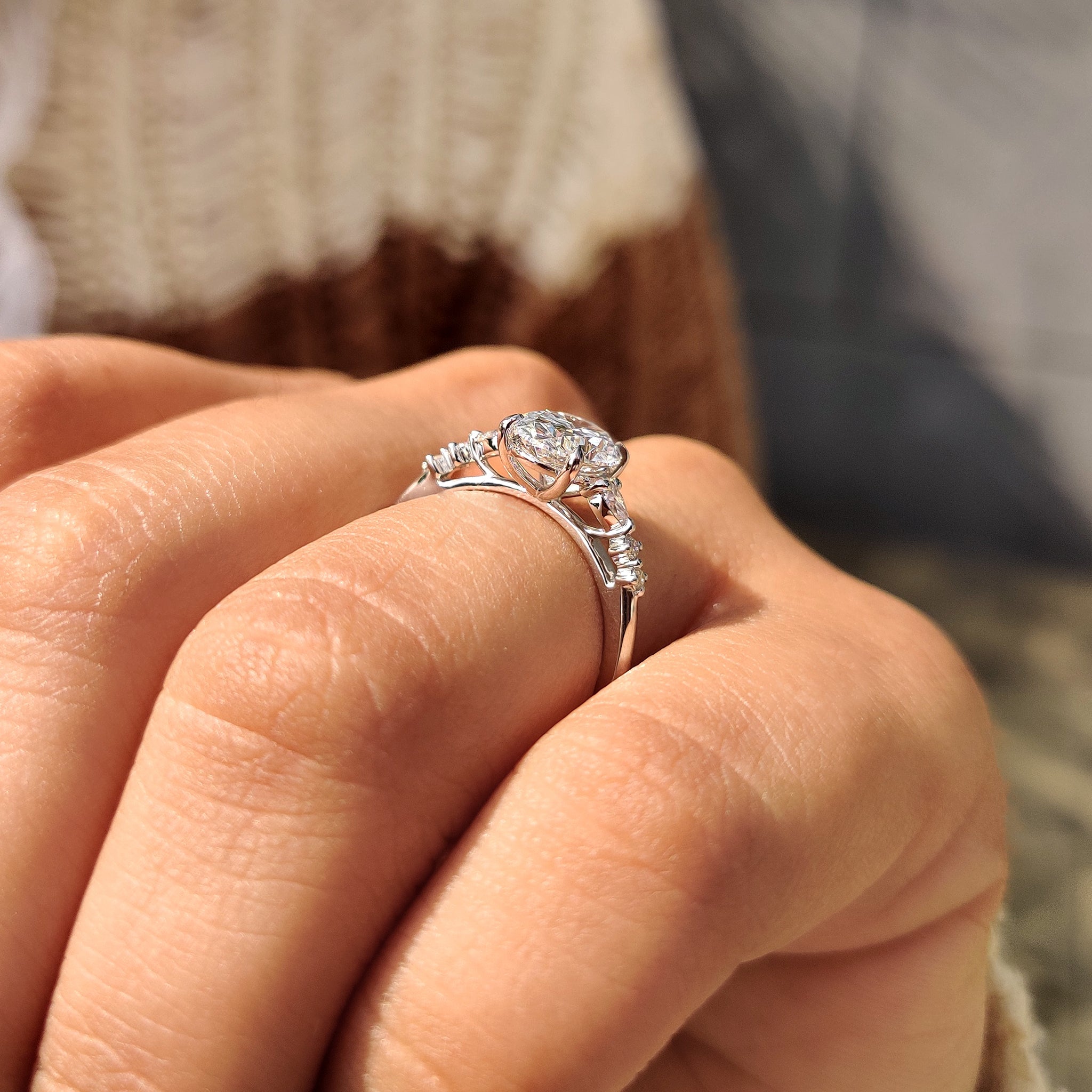 Seven Stone White Gold Oval Diamond Ring Secondary image