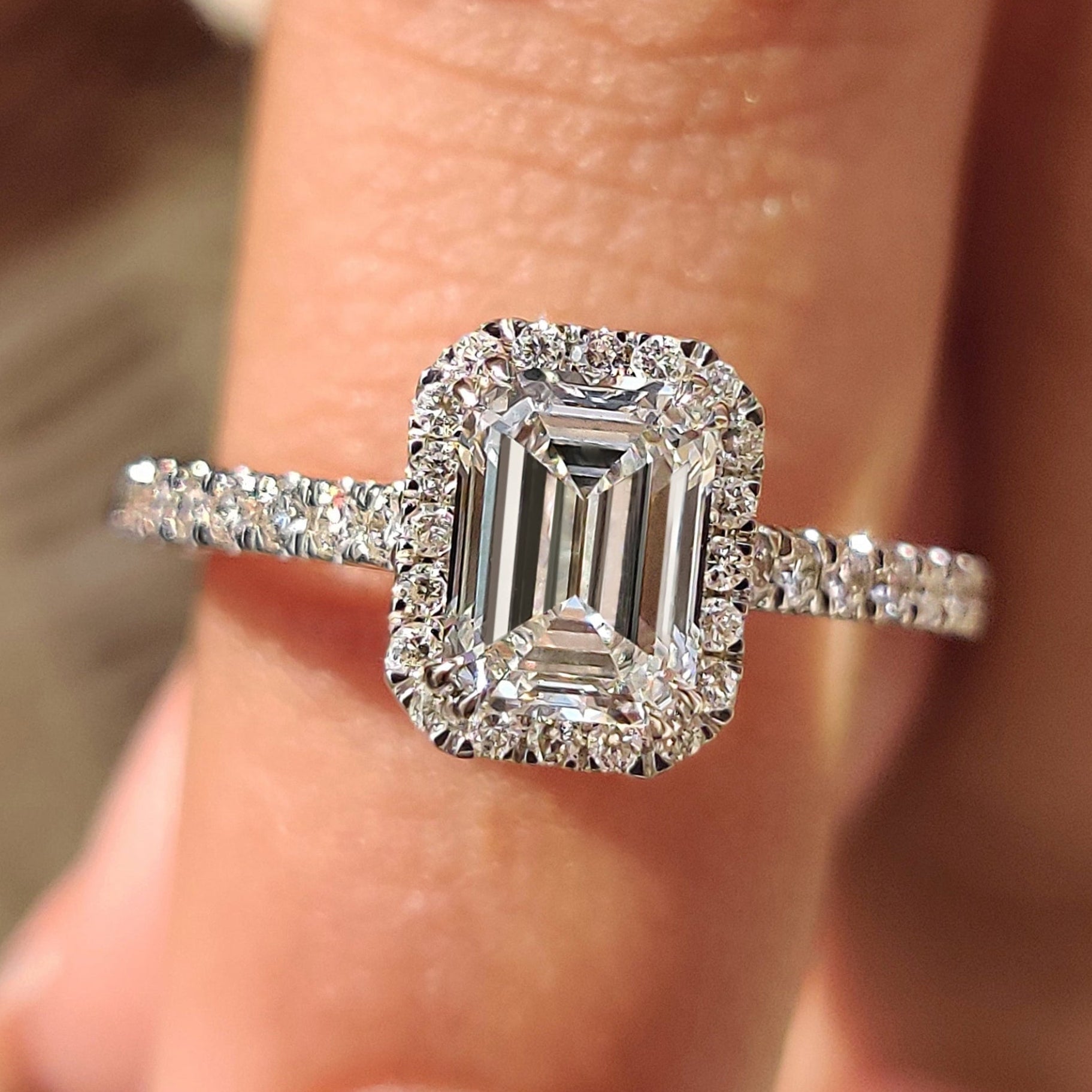 Emerald Halo Engagement Ring with Peekaboo Diamond Main image