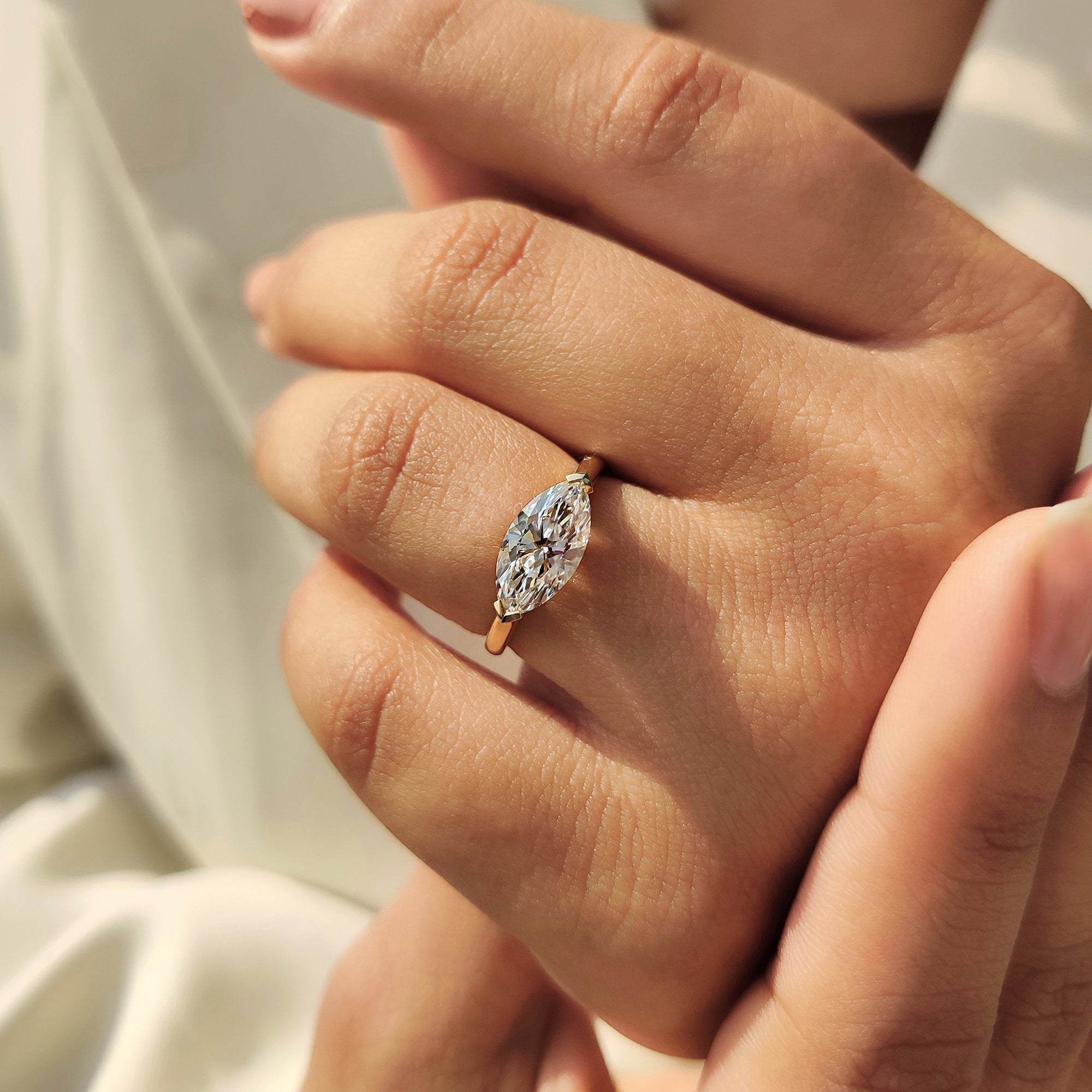 East To West Marquise Ring In Solitaire Style Immagine secondaria del prodotto