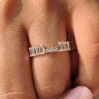 Half Eternity Emerald and Round Diamond Stackable Wedding Band