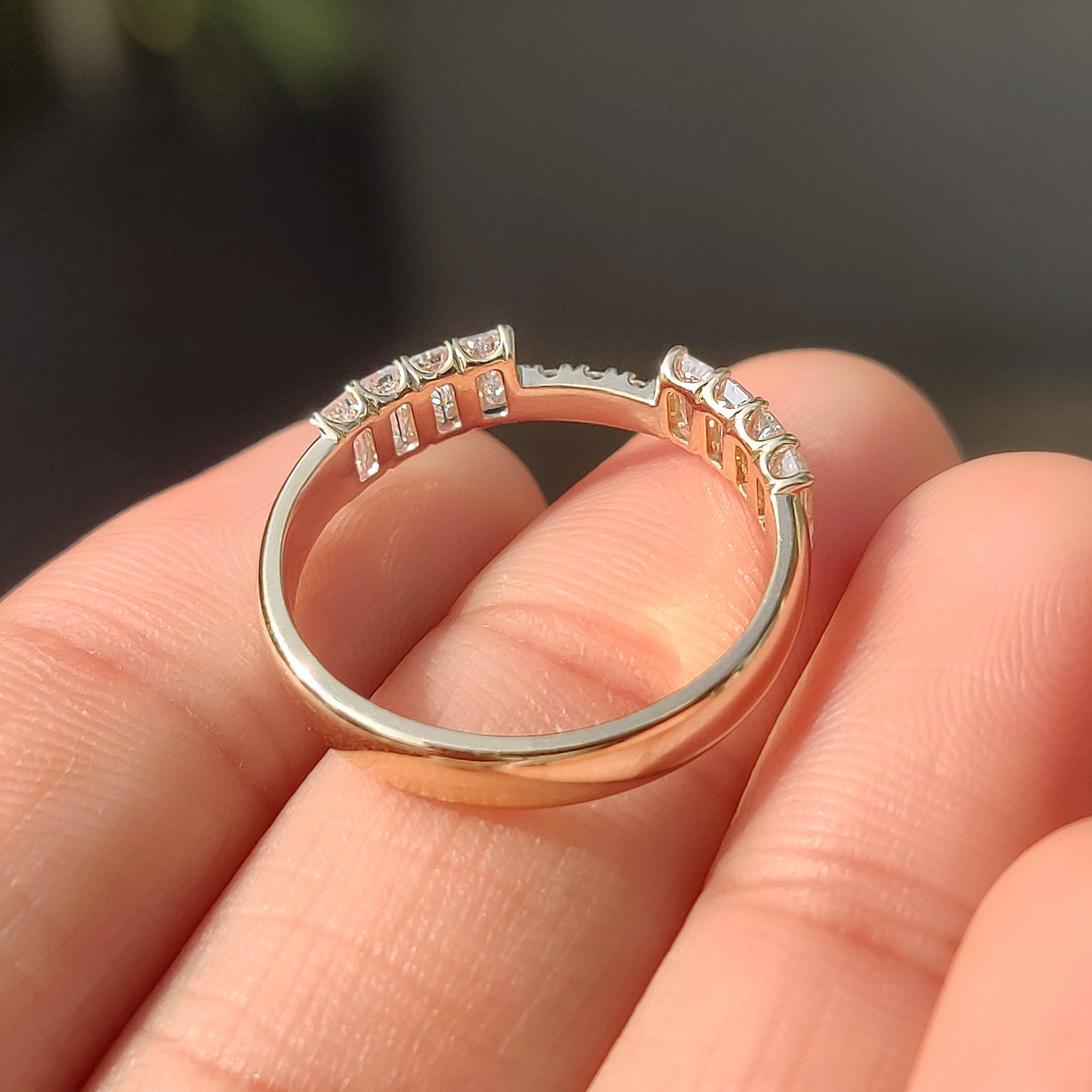 Half Eternity Emerald and Round Diamond Stackable Wedding Band