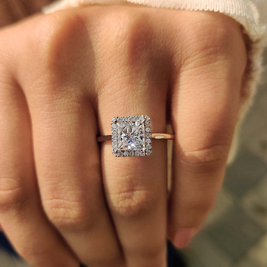 Halo Diamond Engagement Ring with Prong Setting Sparkle