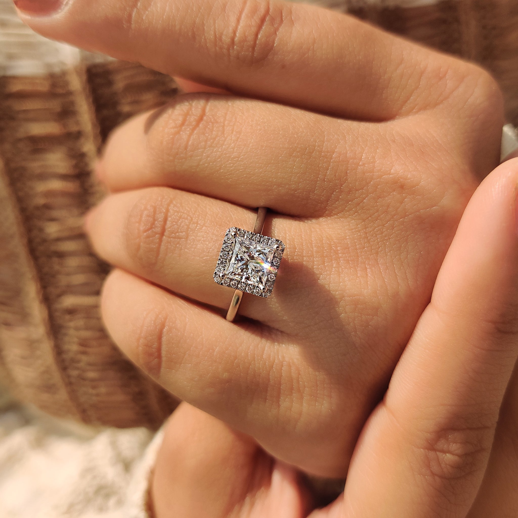 Halo Diamond Engagement Ring with Prong Setting Sparkle