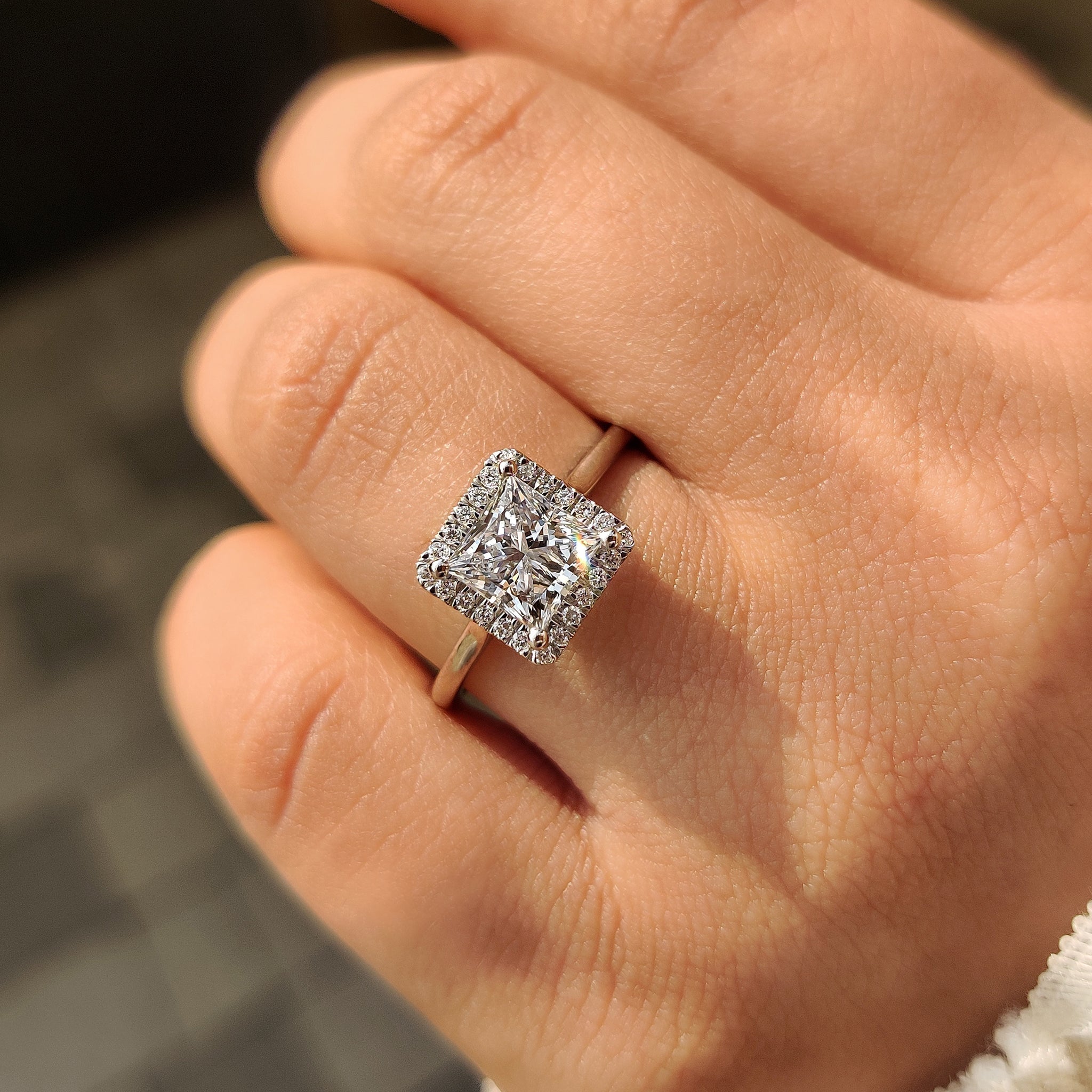 Halo Princess Cut Engagement Ring In Cathedral Style Secondary image