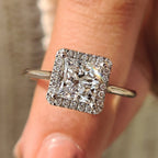 Halo Princess Cut Engagement Ring In Cathedral Style
